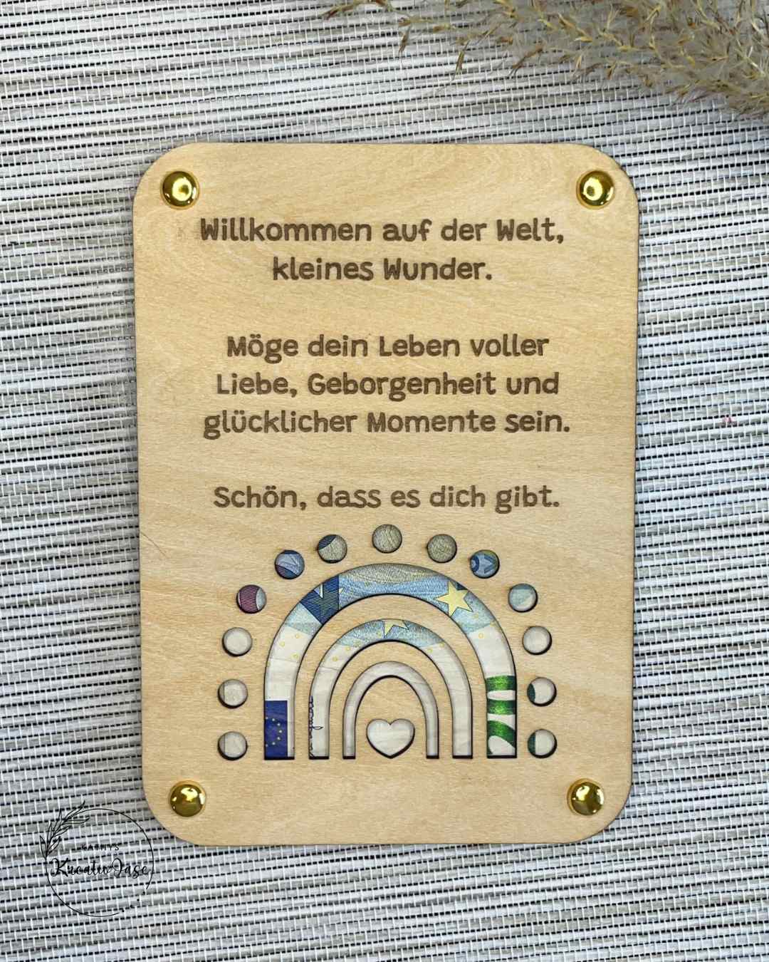 Holz-Grußkarte "Regenbogen" mit Durchblick