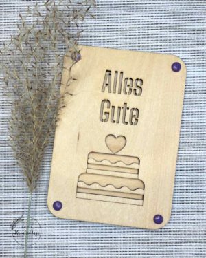 Holz-Grußkarte „Alles Gute“ mit Durchblick